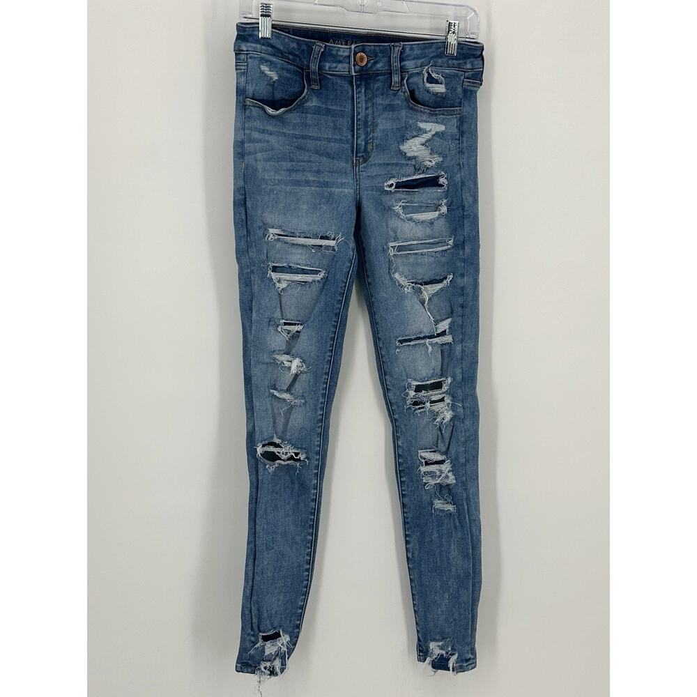 American Eagle Women’s Next Level Stretch Distressed Skinny Jeans Size 8 Long